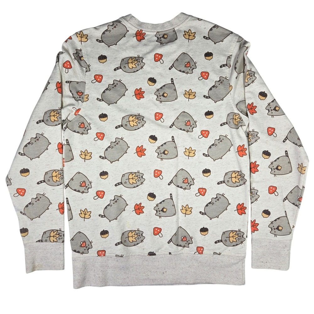 Pusheen Womens XS Sweatshirt Gray Autumn Fall Mushroom Acorn All Over Print - Picture 3 of 10